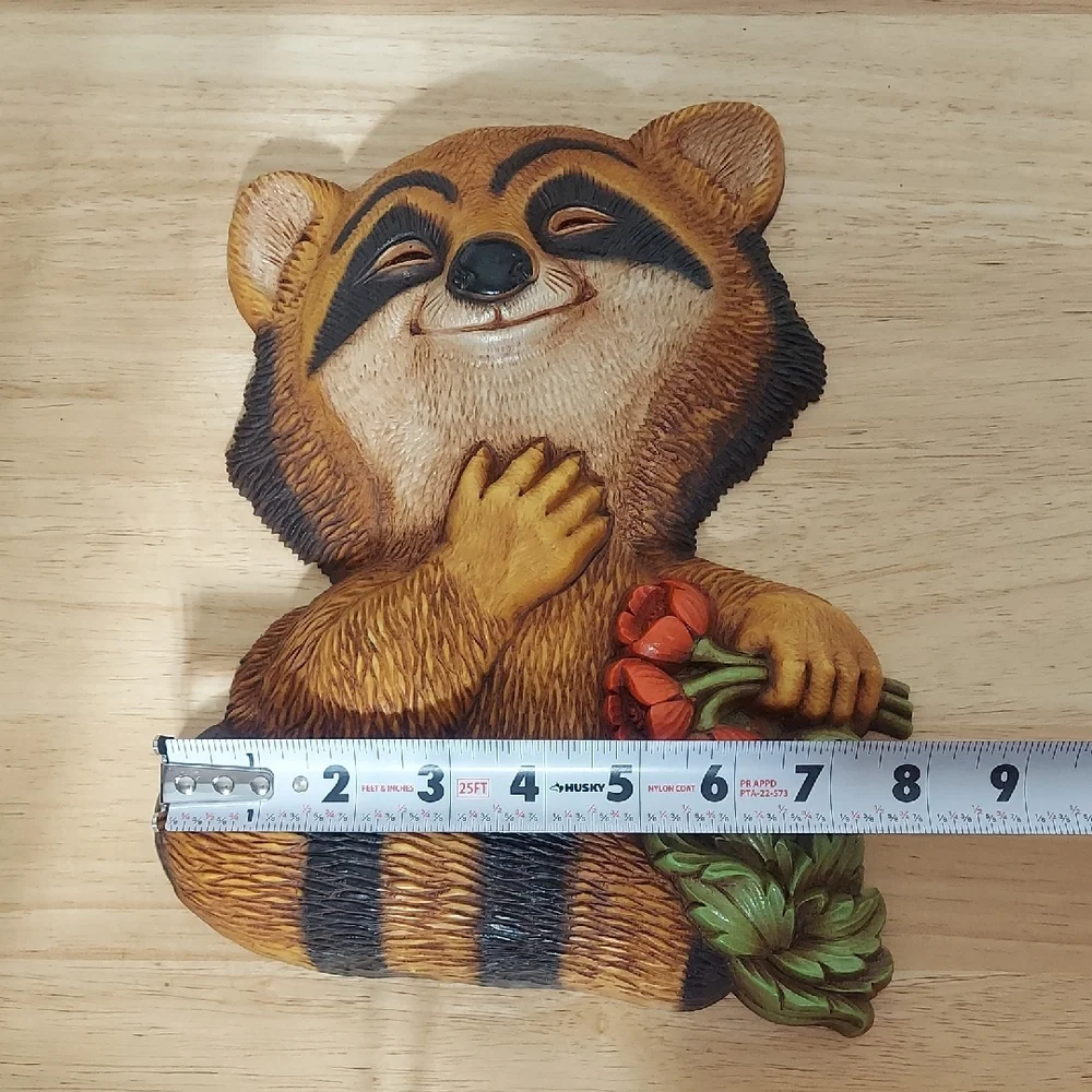 Vintage 1977 Homco Raccoon Wall Plaque Figurine Cute Retro Woodland Animal Decor